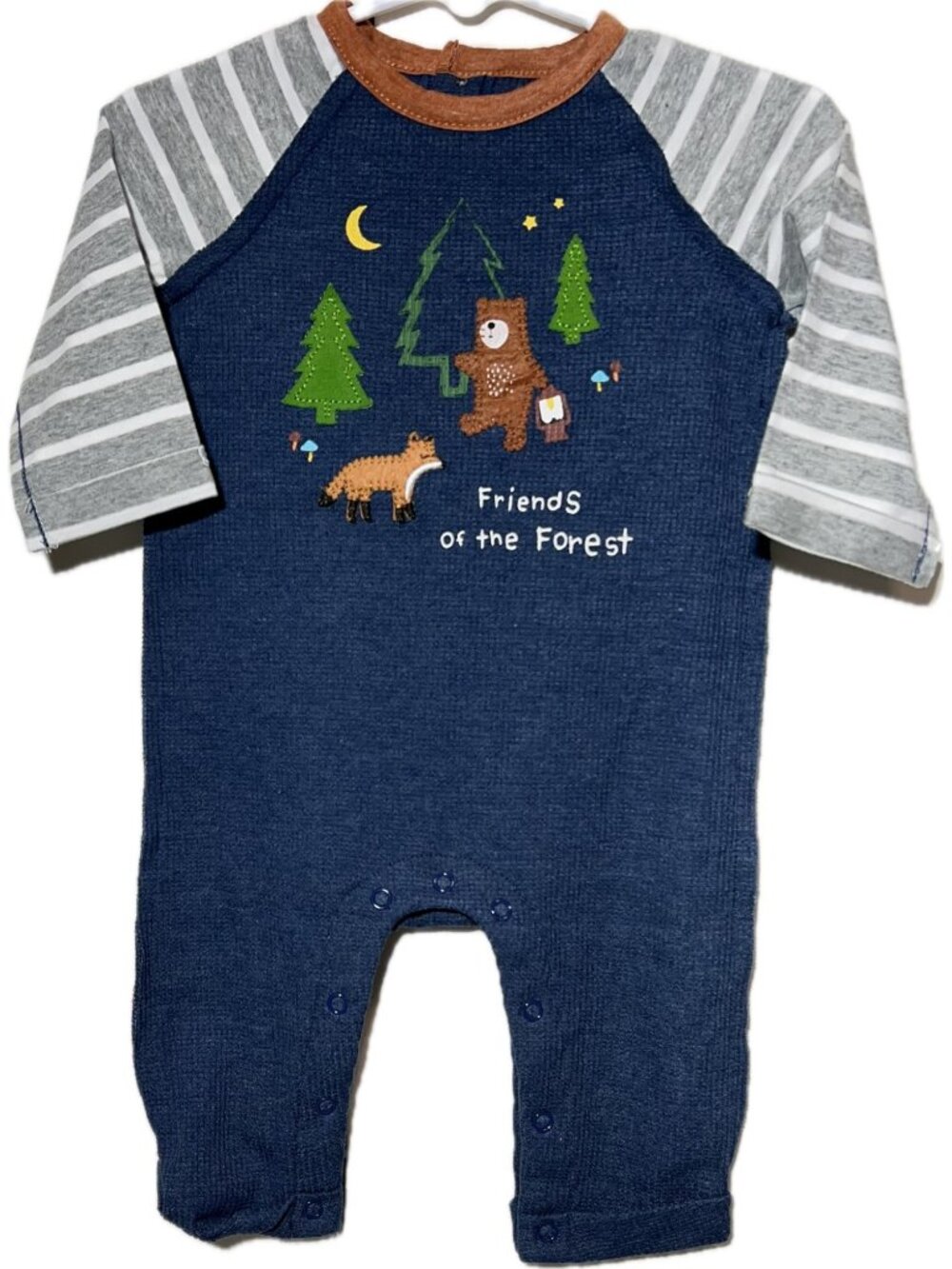 Mud Pie 3m 6m NWT Forest romper waffle embroidery bear woodlands mountains fox